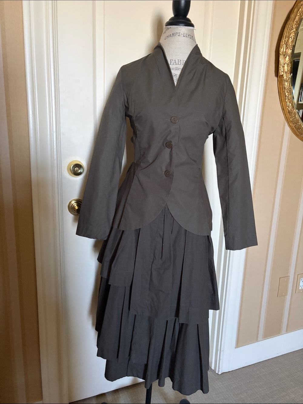 lilith Brown Tiered Skirt Set - Tailored Jacket and Layered Skirt.
100% cotton
